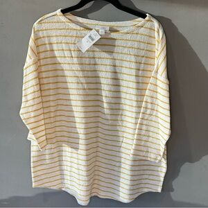 NWT J. JILL Striped yellow/cream Women's, 3/4 sleeves, Terry cloth weave, Size M